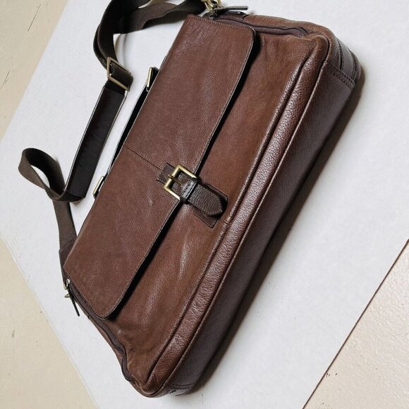 Scully  Leather Messenger Bag Crossbody Briefcase Brown Work Career Travel - Picture 4 of 15